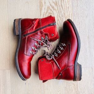 TAOS Women’s “Ringer” Red Leather Zip Side Ankle Boots Size: US: 10-10.5 EU:41